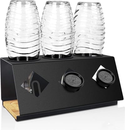 Flessenhouder compatibel met SodaStream Duo, afdruiphouder accessoires incl. dekselhouder en siliconen beschermringen, 3 stuks, vaatwasmachinebestendig, afdruiprek