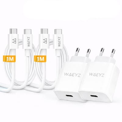 2 Stuks USB-C Adapter 20 Watt Oplader + 1 Meter Extra Dik 60 W USB-C Naar USB-C Kabel Oplaadsnoer Snellader SET Power Delivery (PD) Snellader / Fast Charger / Chargeur Rapide voor Telefoon en Tablet