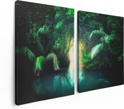 Artaza Canvas Schilderij Tweeluik Tropische Jungle Met Een Turquoise Meer - 120x80 - Foto Op Canvas - Canvas Print