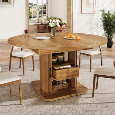 MODFU Uitschuifbare Eettafel - Rond Naar Ovaal - Modern - MDF - Zwartbruin - 118-158 X 118 X 76 Cm