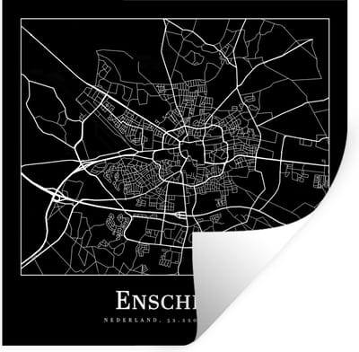 Muurstickers - Sticker Folie - Kaart - Enschede - Stadskaart - Plattegrond - 100x100 cm - Plakfolie - Muurstickers Kinderkamer - Zelfklevend Behang XXL - Zelfklevend behangpapier - Stickerfolie