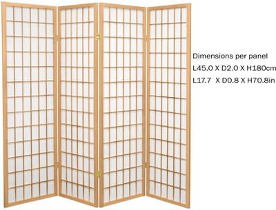 Fine Asianliving Japanse Kamerscherm B180xH180cm 4 Panelen Shoji Rijstpapier Naturel - Tana