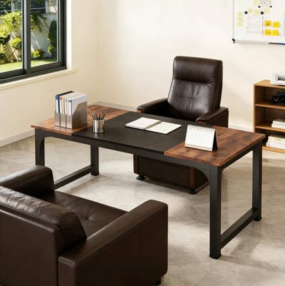 Vergadertafel - Rechthoekig Bureau Voor Zes Personen - Voor Kantoor Vergaderruimte En Thuiswerkplek - Metaal En Hout - 180x80x75 Cm