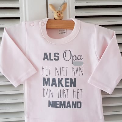 baby romper meisje tekst als opa het niet kan maken lukt het niemand roze lange mouw   50-56 aanstaande liefste opa
