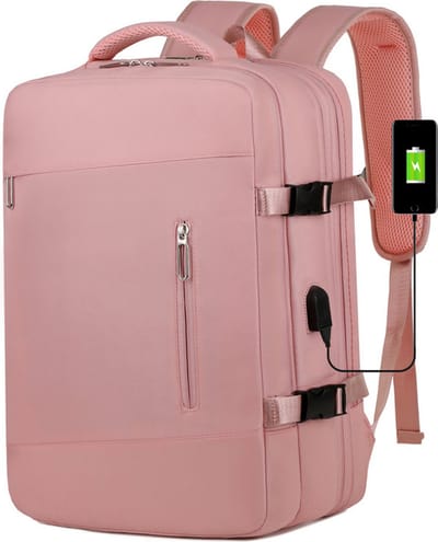 Geweo Reistas - Rugzak Uitbreidbaar tot 35L - met rits laptopvak- - 45*36*24 handbaggage - backpack - Reisrugzak - Weekendtas - Waterafstotend - Roze