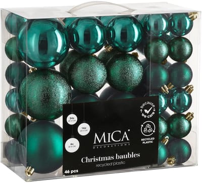Mica Decorations Kerstballen Set - 46 Stuks - Ø4 cm, Ø6 cm en Ø8 cm - Onbreekbaar - Petrol