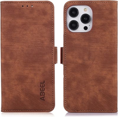 Abeel-iPhone 15 Pro Max - Lederlook - Bookcase - Bruin