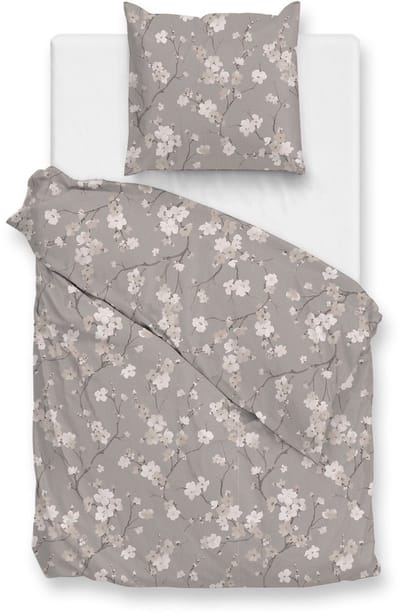 Zohome Aria Dekbedovertrek - Grijs - Eenpersoons - Dekbedhoes van 100% Katoen-Flanel - Bloemen - 140x220 + 1 sloop 60/70 cm - AW25