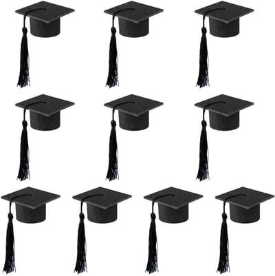 Dailygoods- Hoeddecoratie 10 Stuks - Mini Afstudeerhoed - Wijnfles Decoratie - Viltstof - 5,5 x 3,5 cm - Leuk Cadeau voor Afgestudeerden