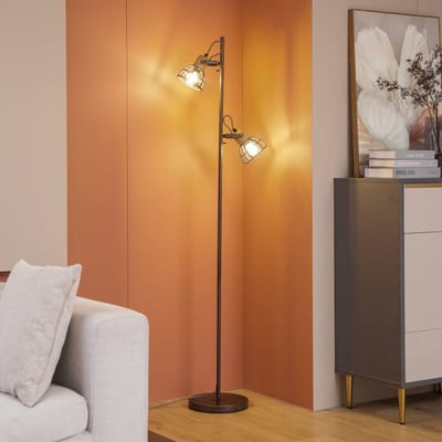Lindby - vloerlamp - 2lichts - Staal, ijzer, hout - H: 153 cm - E14 - zwart, licht hout
