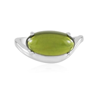 Cavill - Vesuvianiet Ring 925 Sterling Zilver Platina Coating - Ovale Cabochon 4,35 ct - Elegante Zilveren Sieraden met Zirkonia