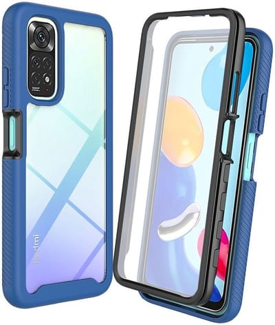 Xiaomi Redmi Note 11/11S Hoesje | Met ingebouwde screenprotector | Full Protect valbescherming | Doorzichtig / Blauw