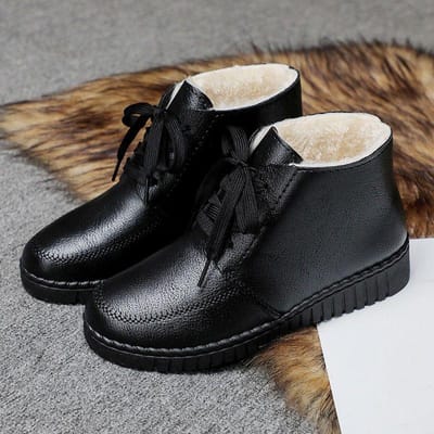 Chaussures en coton pour femmes en hiver, avec velours épais et bottines chaudes, antidérapantes, imperméables, à semelle plate, chaussures en coton confortables 41 noir