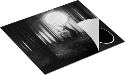 Chefcare Inductie Beschermer Hert in het Bos tijdens Volle Maan - Zwart Wit - 60x50 cm - Afdekplaat Inductie - Kookplaat Beschermer - Inductie Mat