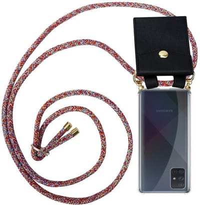 Cadorabo Hoesje geschikt voor Samsung Galaxy A51 4G / M40s in KLEURRIJKE PAPEGAAI - Silicone Mobiele telefoon ketting beschermhoes met gouden ringen, koordriem en afneembare etui
