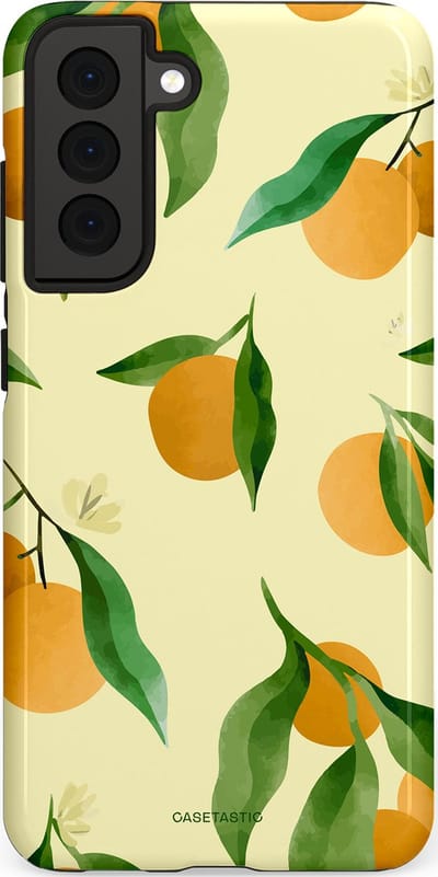 Casetastic Hoesje Geschikt voor Samsung S21 FE - Stijlvolle Beschermende Duo-layer Case - Bladrijke Sinaasappel