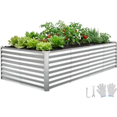 VEVOR Verhoogd tuinbed, Metaal, 240x120x62 cm, Rechthoekig tuinbed, Plantenbakset voor buiten, Groentebed met handschoenen, Bloembed zonder bodem, Plantbed voor bloemen en groenten, Zilver