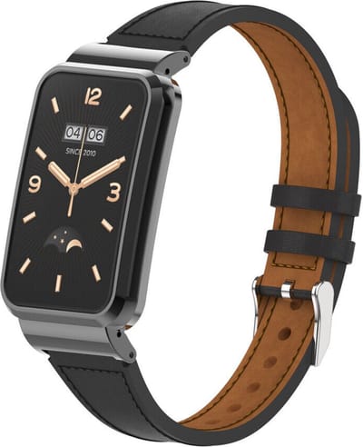 Leer Smartwatch bandje - Geschikt voor Xiaomi Smart Band 7 Pro leren bandje - zwart - Strap-it Horlogeband / Polsband / Armband