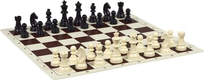 Schaakbord Vinyl - Rolbaar Bord - Strategie Spel - Duurzaam Materiaal - 57 mm Veld - Wit Bruin