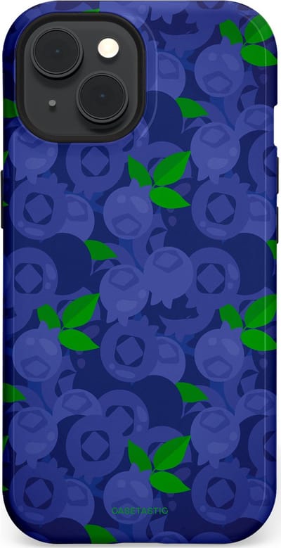 Casetastic hoesje geschikt voor Apple iPhone 15 - MagSafe - Dubbellaagse bescherming - Berrytastic Blauwe Blueberry Bessen - Fashion Case - Donkerblauw Groen