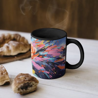 Magische Mok - Foto op Warmte Mokken - Koffiemok - Bloemexplosie - Felle spatten - Dynamisch - Magic Mok - Beker - 350 ML - Theemok