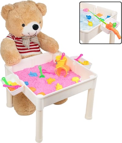 3in1 Kindertafel met Blad - Watertafel met Hengels en Vissen - Zandtafel met Zand + Speelgoed accessoires