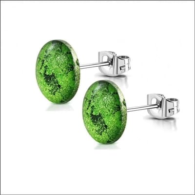 Aramat Jewels | Oorbellen | Modieuze Ronde Stalen Oorbellen 12mm | Groen-Zwart | |12mm | Staal | Volwassenen | Verkleurd niet