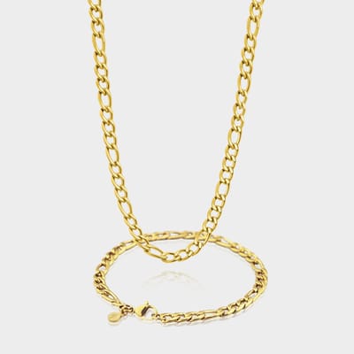 Figaro Ketting 5 mm x Figaro Armband 5 mm - Gouden Schakelketting en Schakelarmband Heren - 50/21 cm lang - Olympus Jewelry