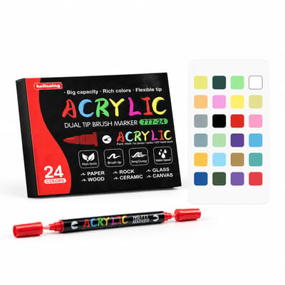 Acrylmarker - 24 kleuren - zachte en harde dubbele punt - voor schilderen en kleuren op stenen - geschenkverpakking