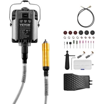 VEVOR Flex Shaft Sander, 1000W 30.000 RPM Roterend Gereedschap, Multifunctionele Hangende Schuurmachine met 31 Accessoires en Voetpedaal voor Houtsnijden, Polijsten, Boren en Polijsten