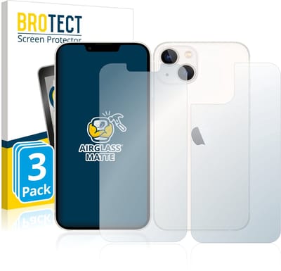 BROTECT - Screenprotector voor Apple iPhone 13 (Voor+Achter) - Folie Beschermfolie Beschermglas matte 3 Stuks