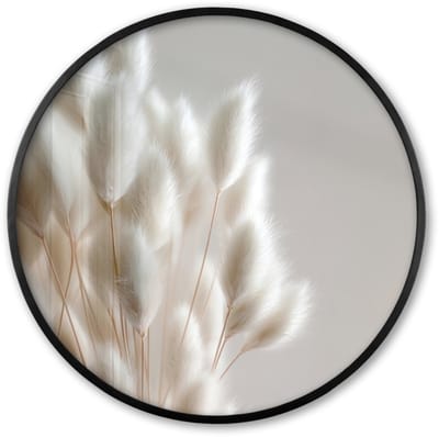 Poster in lijst Rond - Fotolijst 60x60 cm - Posters - Pluimen - Beige - Minimalistisch - Ronde posterlijst zwart - Decoratie - Wanddecoratie woonkamer - Muurdecoratie slaapkamer