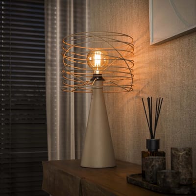 PS-Collection Tafellamp Beige Metaal - Curl 1-licht Ø30cm - tafellamp slaapkamer, tafellamp industrieel, tafellampen woonkamer, tafellamp zwart, tafel lamp, tafellamp slaapkamer industrieel, tafellampje