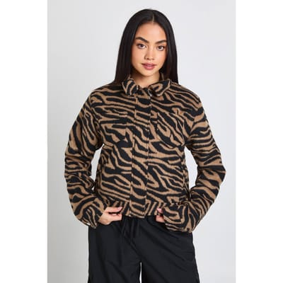 boohoo Dames Zebraprint Wollen Look Jasje | Beige | Maat: 8