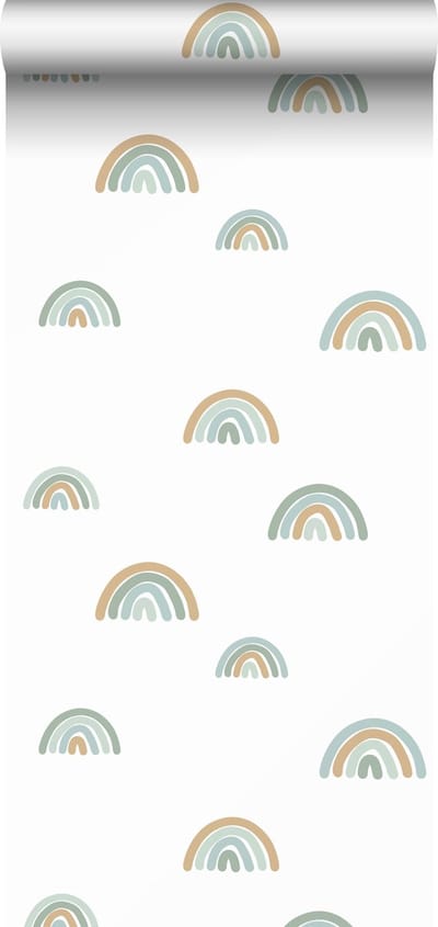 ESTAhome behang regenboogjes vergrijsd mintgroen en vergrijsd blauw - 53 cm x 10.05 m - 139254