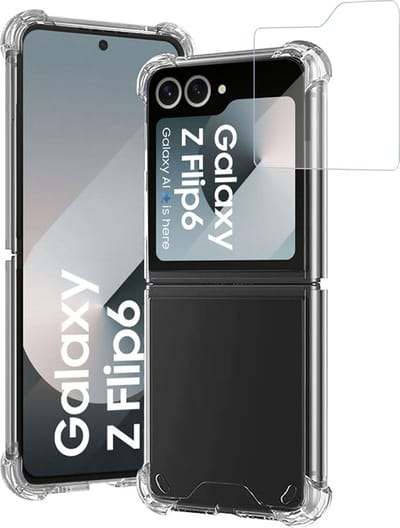 Geschikt voor Samsung Galaxy Z Flip 6 / Flip 7 FE - Hoesje + Screenprotector – Gehard Glas Cover + Shock Proof Case - Transparant
