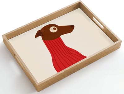 Dienblad hout 50x35 cm - Schootdienblad - Silhouet - Hond - Trui - Rood - Borrelplank rechthoek - Plateau dienbladen