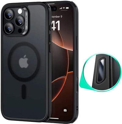 ESR Classic Hybrid HaloLock Hoesje Geschikt voor Apple iPhone 16 Pro | Compatibel met MagSafe / Qi2 en HaloLock | Back Cover met Magneet | Cameraregelaar Control Knop | Frosted Zwart