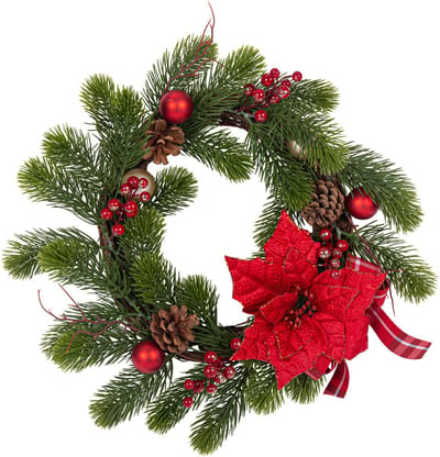 ARTYFETES - Traditionele kerstkrans dennen en poinsettia 40 cm kerstdecoratie