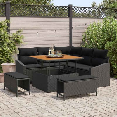 vidaXL - Tuinbank - Set - 8 - st - 7-Aantal - zitplaatsen - Zwart - Poly - rattan