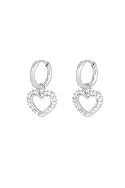 Yehwang oorbellen - Diamant hart - Zilverkleurig - Stainless steel - Strass