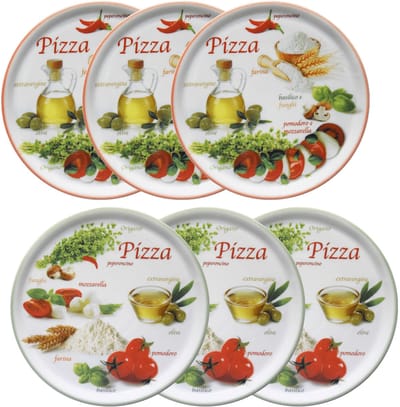 MamboCat Set van 6 pizzaborden Napoli Pizzafoods groen + rood 33cm