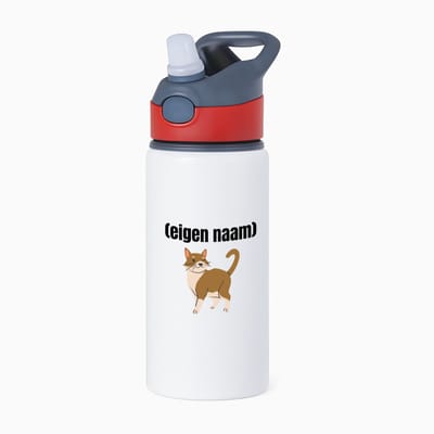 Hacebo® - kat met eigen naam waterfles met rietje rood - Katten - katten liefhebbers - iemand die houdt van katten - verjaardag - cadeau - kado - water fles - 650ML