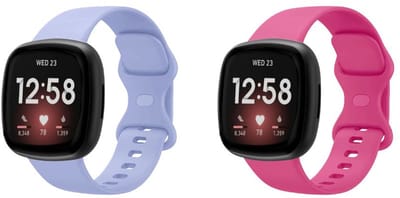 Strap-it Smartwatch bandjes set – siliconen horlogebandjes geschikt voor Fitbit Versa 3 / Versa 4 / Sense / Sense 2 – Knalroze & Lavendel – Maat S (2-pack)