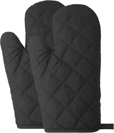 SnelShoppen - Ovenwanten 27 x 16 cm, Warmtebestendig tot 250 °C, Dikke Katoenen Ovenhandschoenen, Koken, Bakken, Grillen, Barbecue, Zwart, 2 Stuks (1