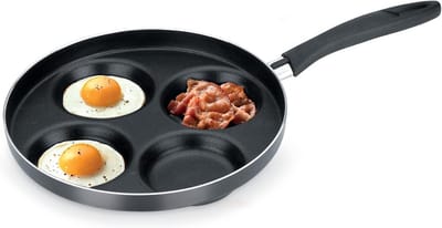 Koekenpan met 4 vakken - Pannenkoekenpan Braadpan - Ontbijt Bakken - Antiaanbaklaag - Ø 24 cm - Zwart