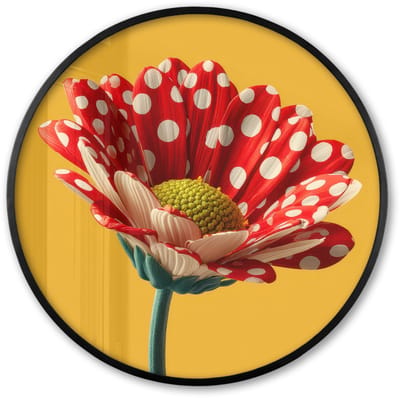 Poster in lijst Rond - Fotolijst 60x60 cm - Posters - Bloem - Rood - Stippen - Ronde posterlijst zwart - Decoratie - Wanddecoratie woonkamer - Muurdecoratie slaapkamer