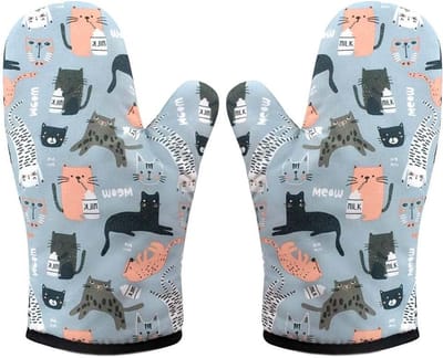MDUG Hittebestendige keukenhandschoenen - Hittebestendige handschoenen - Antislip handschoenen met kattenprint - Eén maat voor iedereen - Geschikt voor bakken, grillen, koken in de magnetron, pizzabakken en taarten maken
