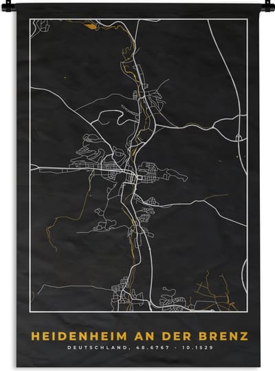 Wandkleed - Wanddoek - Kaart – Plattegrond – Stadskaart – Heidenheim an der Brenz – Duitsland – Goud - 120x180 cm - Wandtapijt