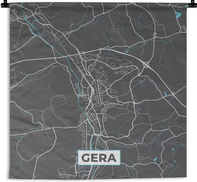 Wandkleed - Wanddoek - Kaart – Plattegrond – Stadskaart – Gera – Duitsland – Blauw - 180x180 cm - Wandtapijt